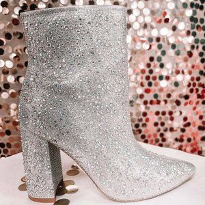 Rhinestone Booties-Silver